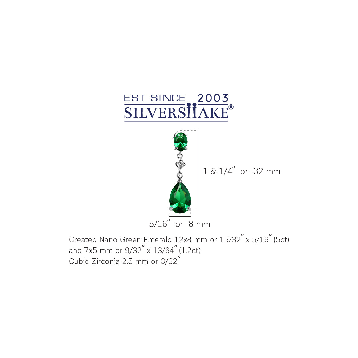 6.2 Ctw Pear Shape Nano Green Emerald 925 Sterling Silver Drop Dangle Stud Post Earrings - Silvershake-store