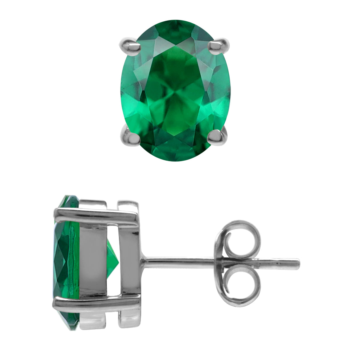 2.9 Ctw Oval 9x7 mm Nano Green Emerald 925 Sterling Silver Stud Earrings
