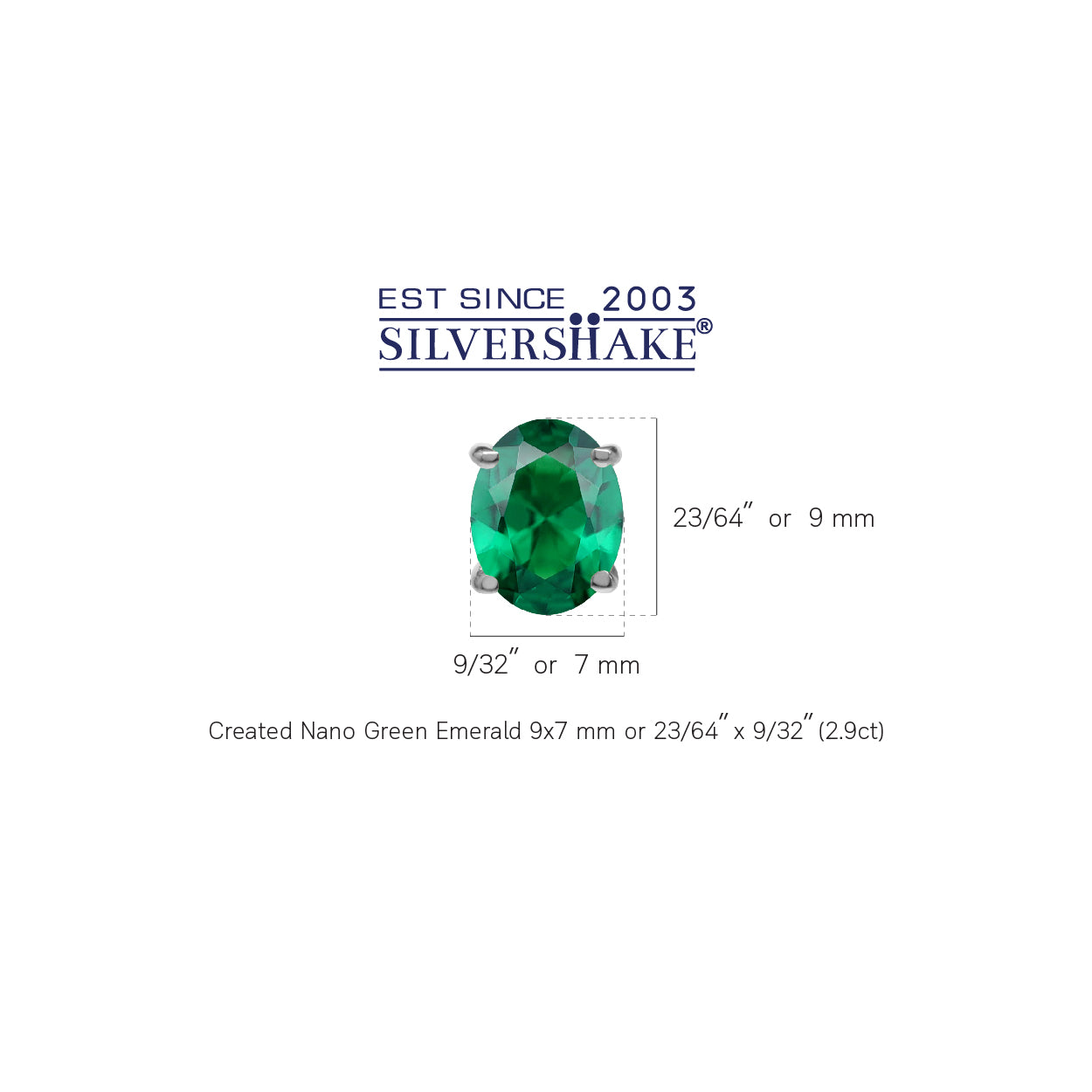 2.9 Ctw Oval 9x7 mm Nano Green Emerald 925 Sterling Silver Stud Earrings