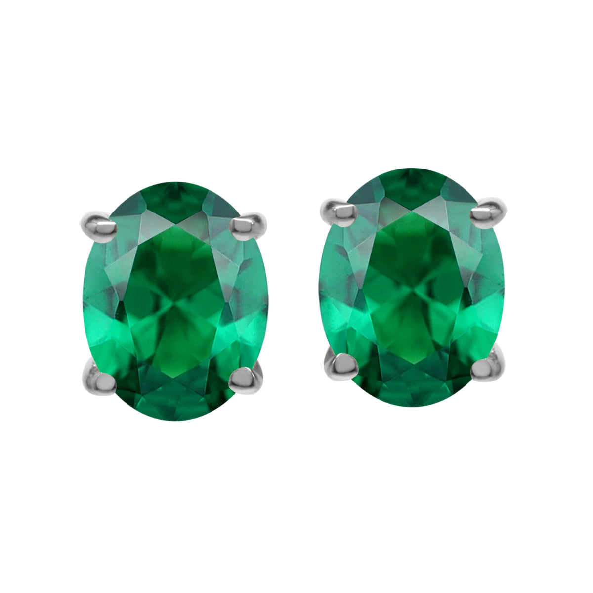 2.9 Ctw Oval 9x7 mm Nano Green Emerald 925 Sterling Silver Stud Earrings