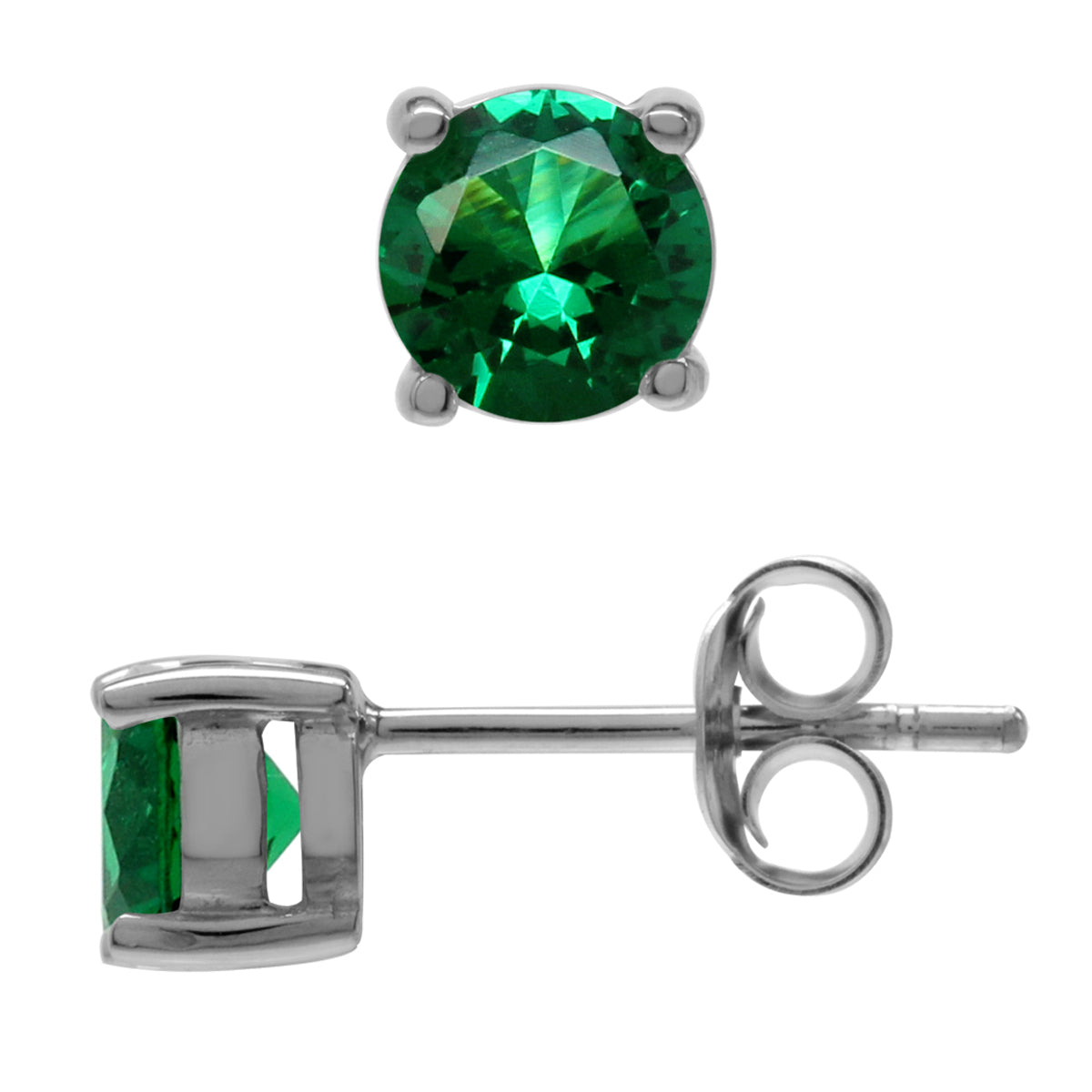 Round 5 mm Nano Green Emerald 925 Sterling Silver Stud Earrings