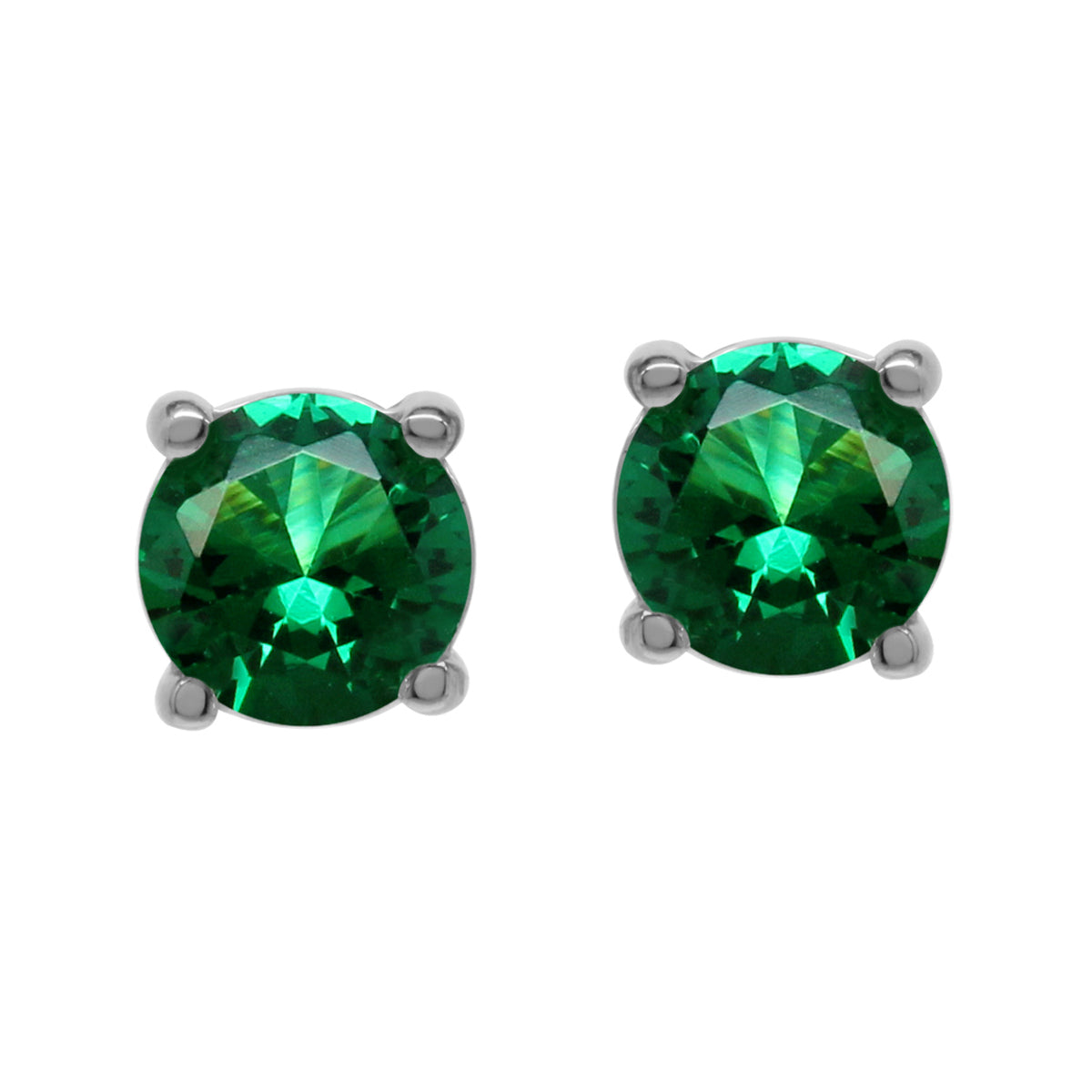 Round 5 mm Nano Green Emerald 925 Sterling Silver Stud Earrings