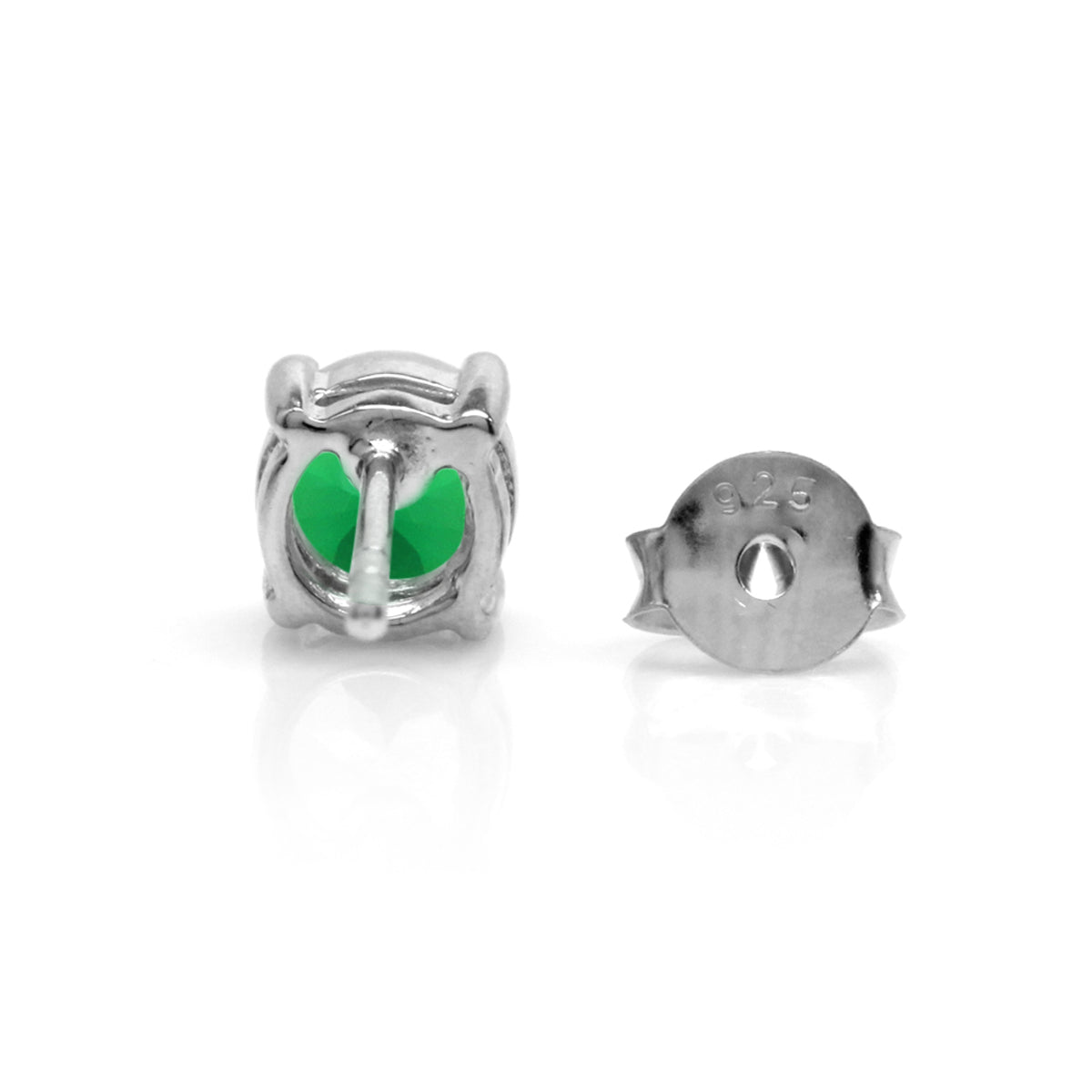 Round 5 mm Nano Green Emerald 925 Sterling Silver Stud Earrings