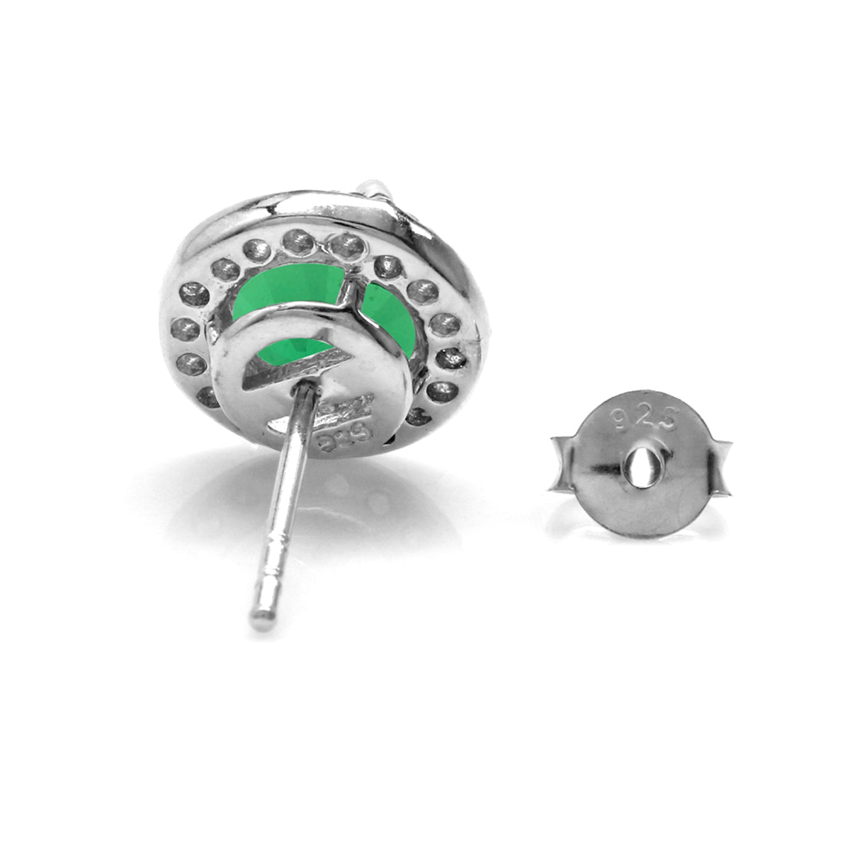 2.4 Ct 7MM Round Nano Green Emerald  925 Sterling Silver Halo Stud Earrings