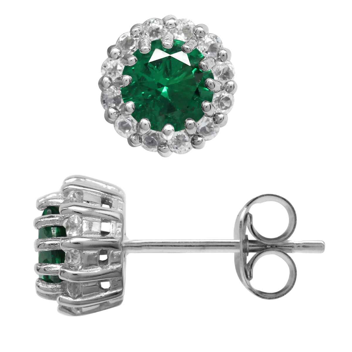 Round 5 mm Created Nano Green Emerald 925 Sterling Silver Cluster Stud Post Earrings