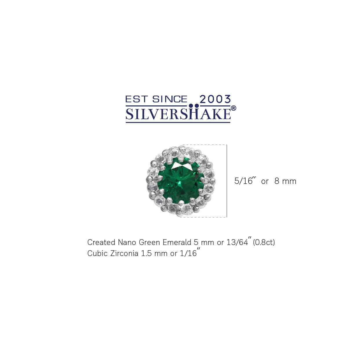 Round 5 mm Created Nano Green Emerald 925 Sterling Silver Cluster Stud Post Earrings