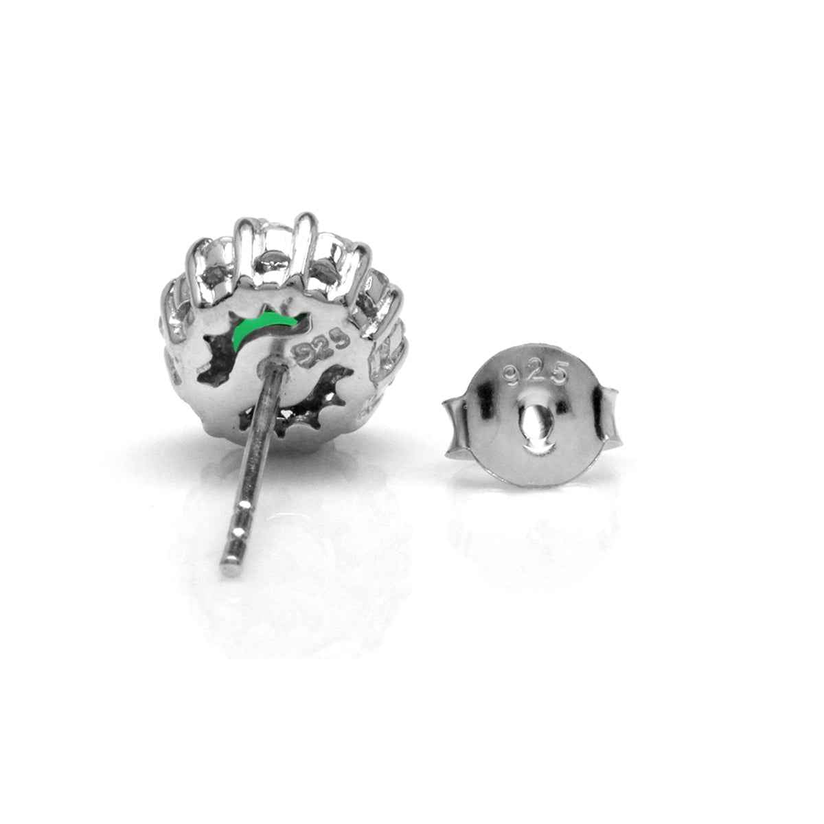 Round 5 mm Created Nano Green Emerald 925 Sterling Silver Cluster Stud Post Earrings