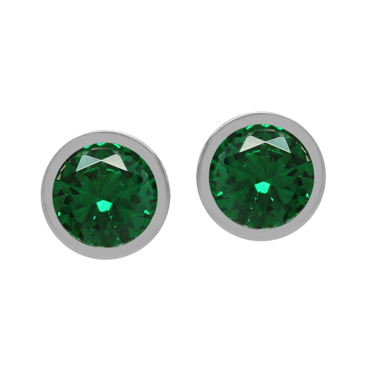 Petite 5 mm Round Nano Green Emerald 925 Sterling Silver Bezel Set Stud Earrings for May Birthstone - Silvershake-store