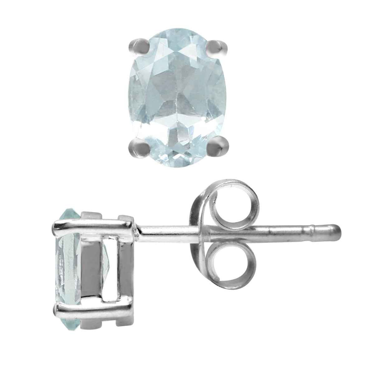 Petite Oval 6x4mm Very Light Blue Genuine Aquamarine 925 Sterling Silver Stud Earrings