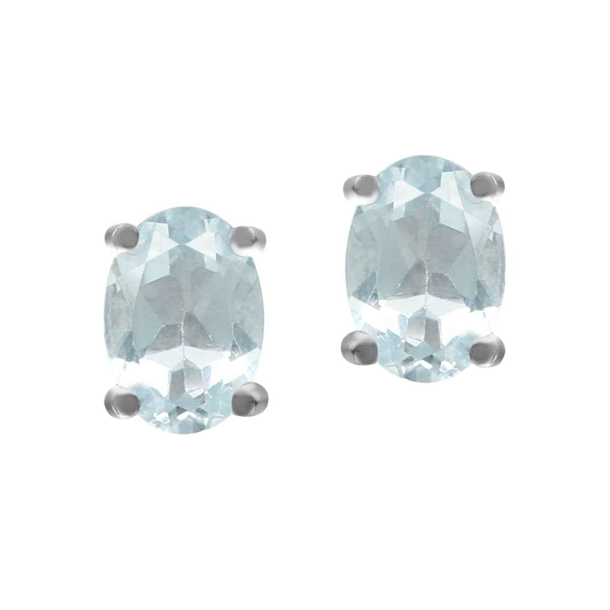 Petite Oval 6x4mm Very Light Blue Genuine Aquamarine 925 Sterling Silver Stud Earrings