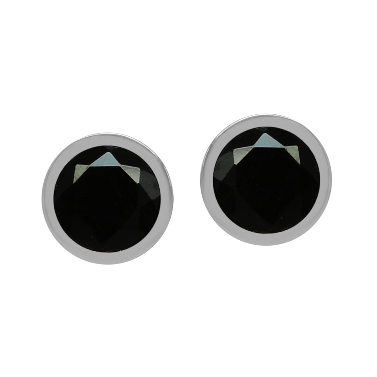 Petite 5 mm Round Natural Black Onyx 925 Sterling Silver Bezel Set Stud Earrings - Silvershake-store