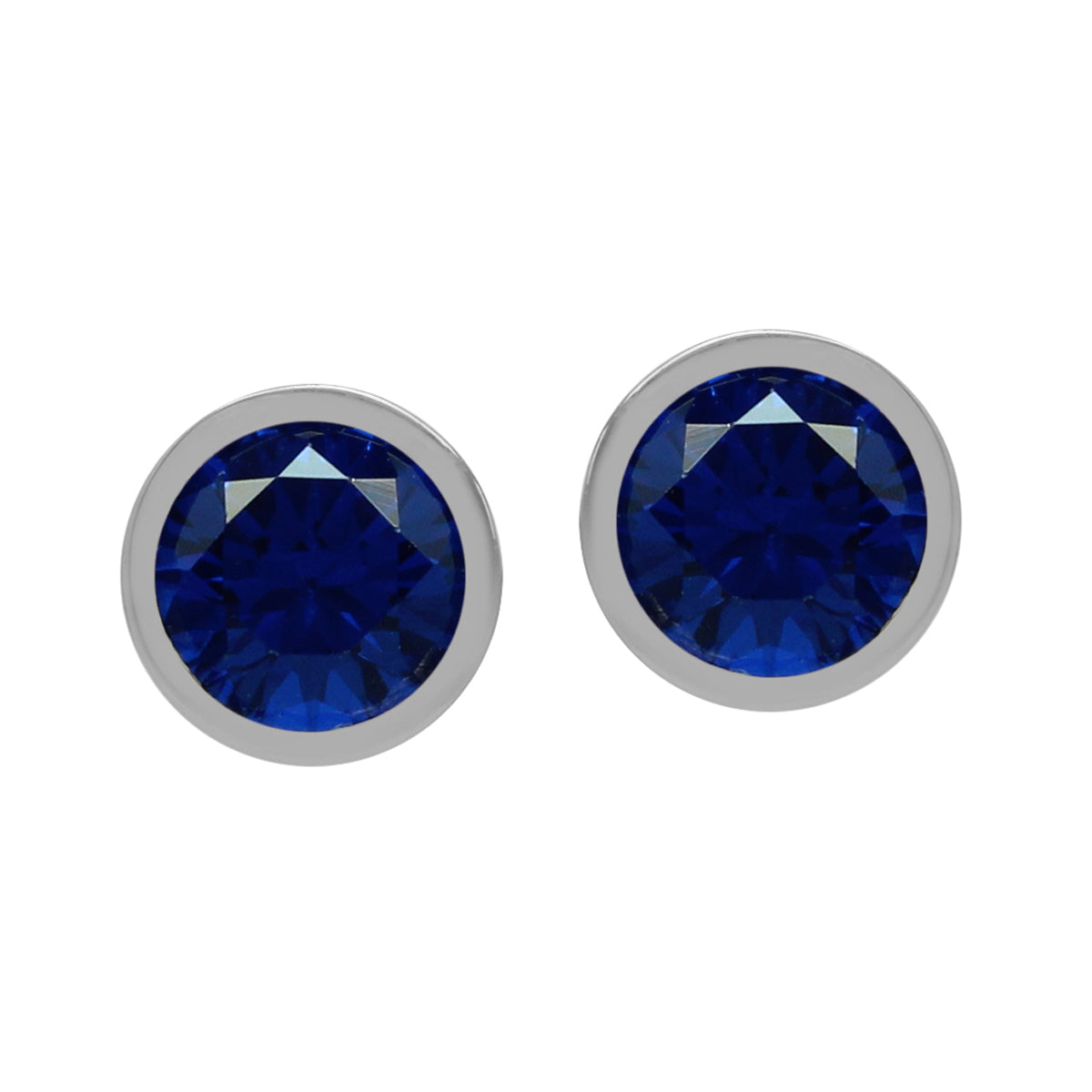 Petite 5 mm Round Created Blue Sapphire 925 Sterling Silver Bezel Set Stud Earrings - Silvershake-store