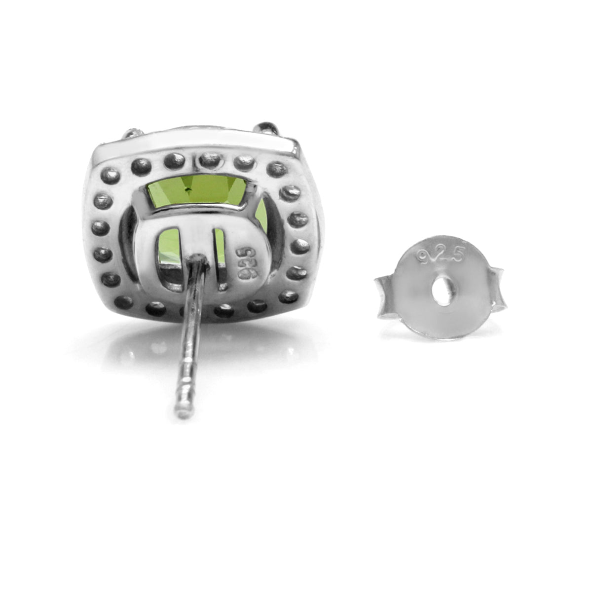 3.2 Ct 7MM Cushion Cut Natural Peridot 925 Sterling Silver Halo Stud Earrings - Silvershake-store