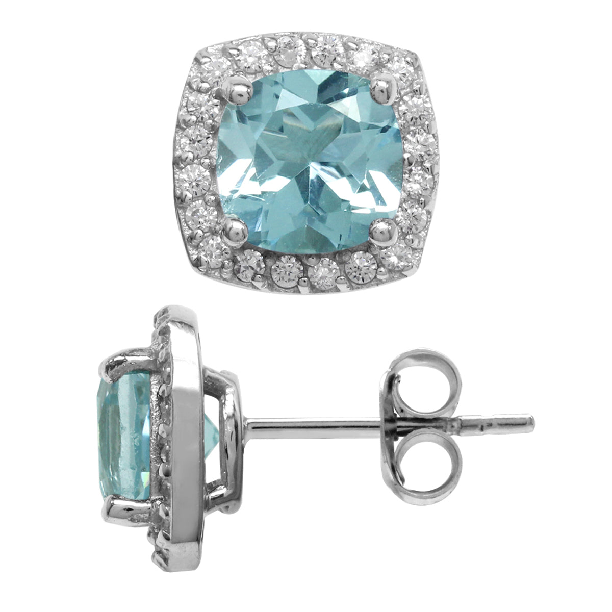 3.2 Ct 7MM Cushion Cut Genuine Sky Blue Topaz 925 Sterling Silver Halo Stud Earrings - Silvershake-store