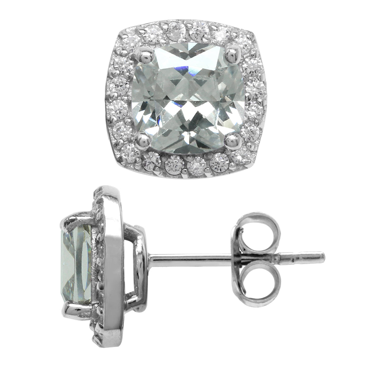5 Ct 7MM Cushion Cut White Cubic Zirconia CZ 925 Sterling Silver Halo Stud Earrings - Silvershake-store