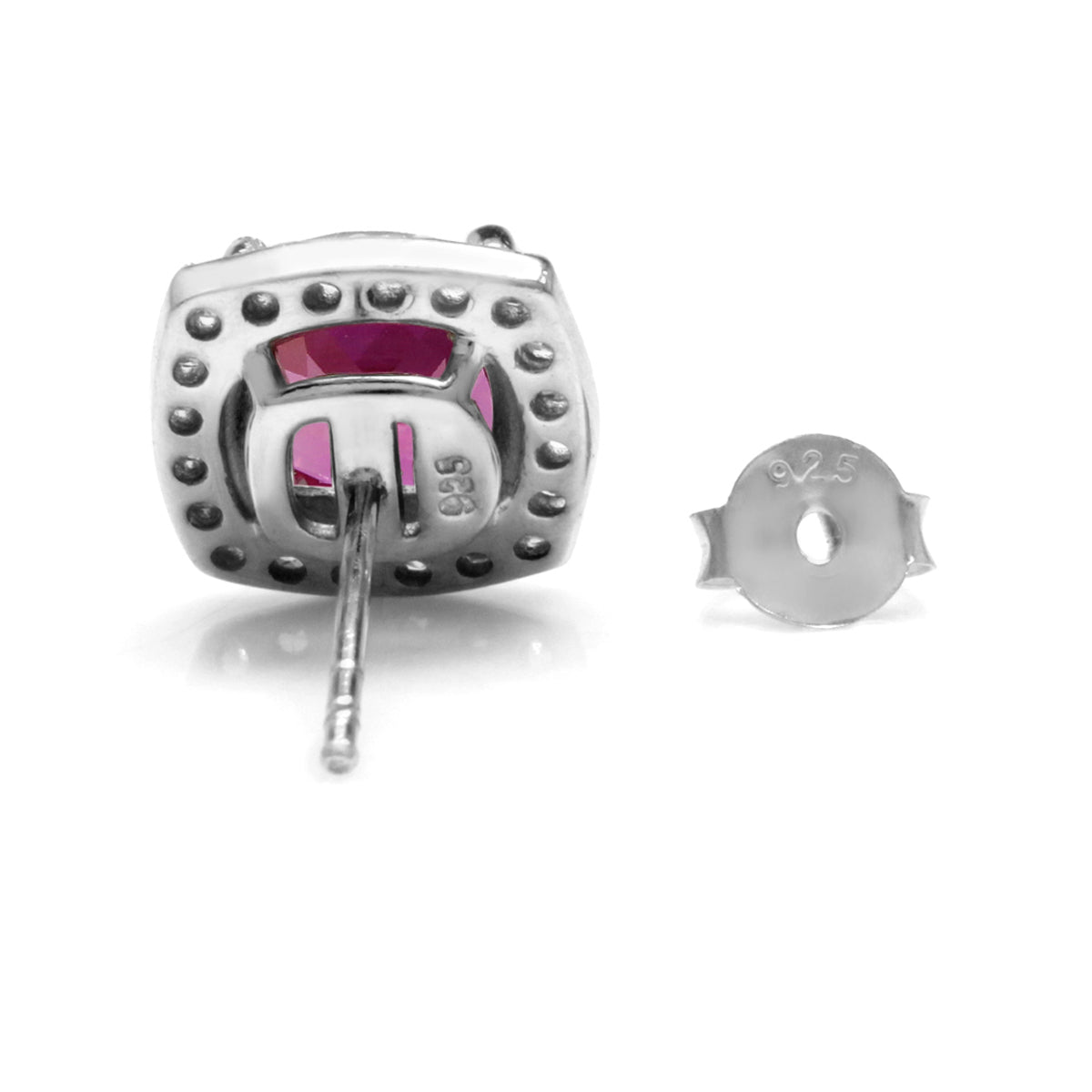 3.6 Ct 7MM Cushion Cut Created Pink Tourmaline 925 Sterling Silver Halo Stud Earrings - Silvershake-store
