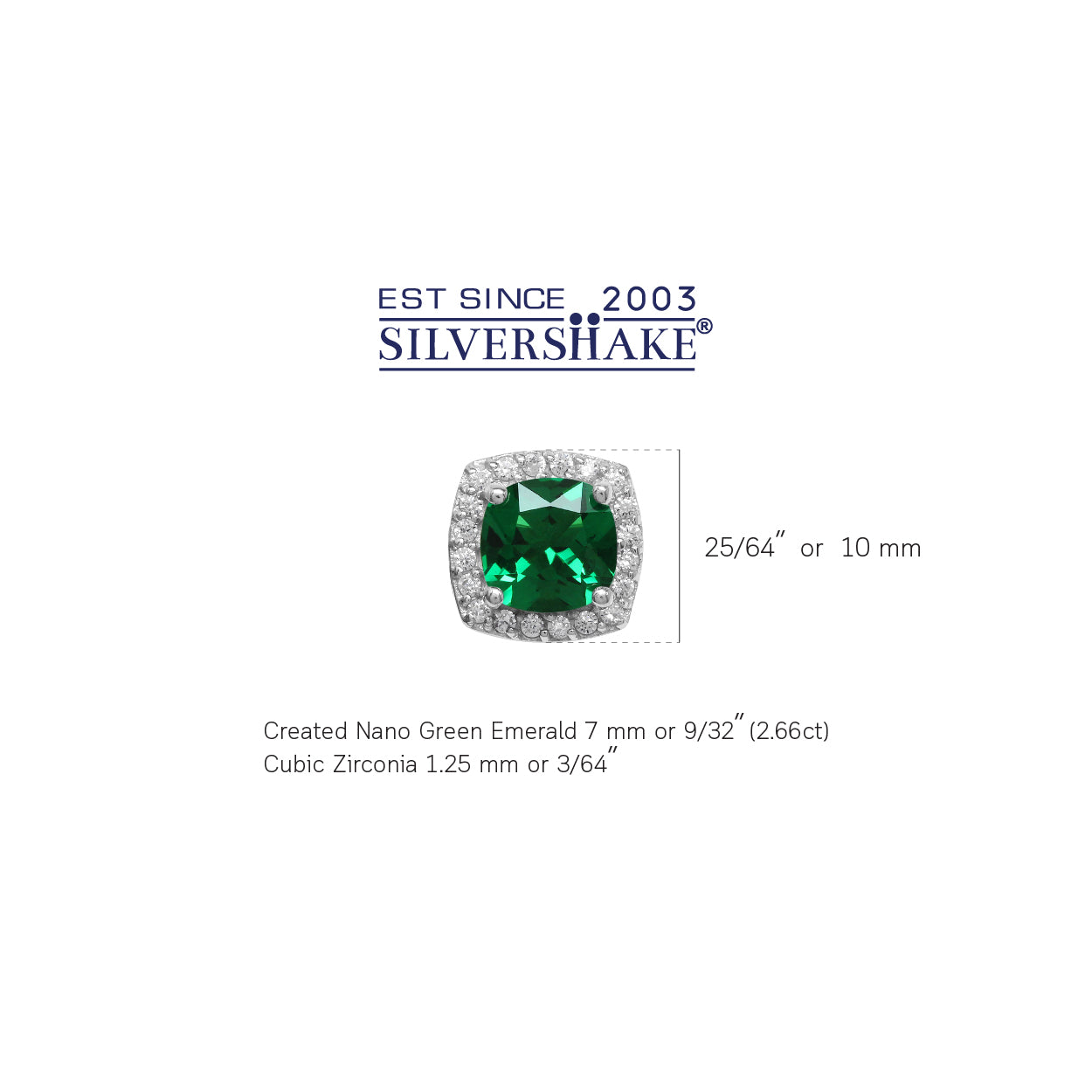 2.6 Ct 7MM Cushion Cut Nano Green Emerald 925 Sterling Silver Halo Stud Earrings - Silvershake-store