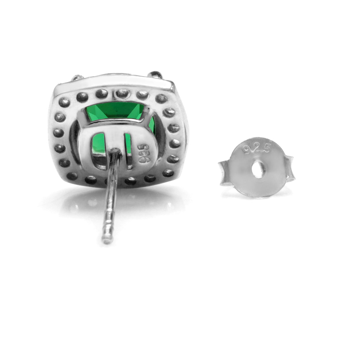 2.6 Ct 7MM Cushion Cut Nano Green Emerald 925 Sterling Silver Halo Stud Earrings - Silvershake-store