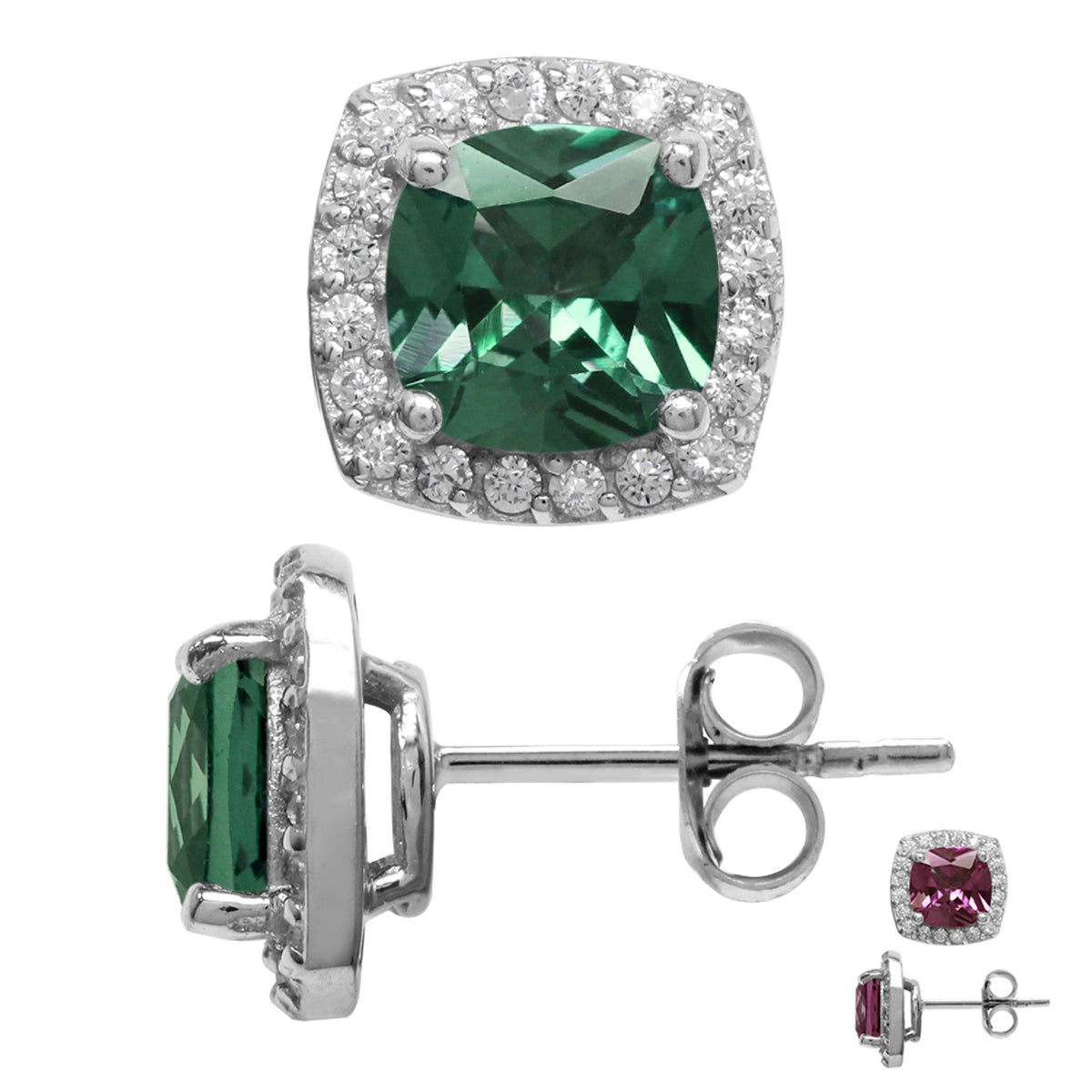 2.6 Ct 7MM Cushion Cut Created Color Change Alexandrite 925 Sterling Silver Halo Stud Earrings - Silvershake-store
