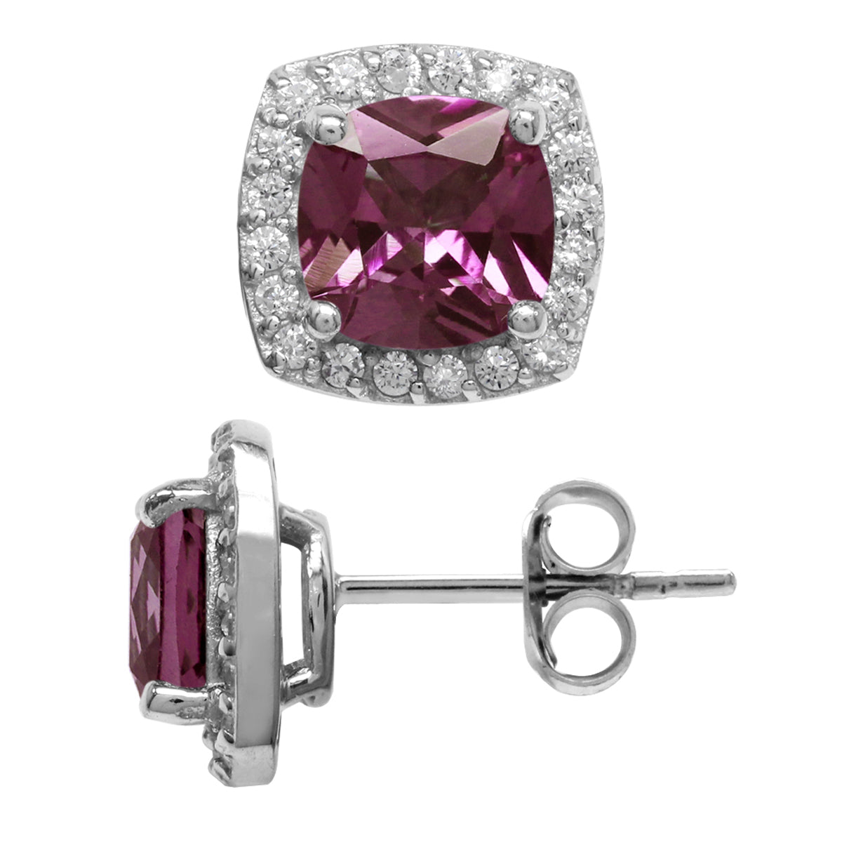 2.6 Ct 7MM Cushion Cut Created Color Change Alexandrite 925 Sterling Silver Halo Stud Earrings - Silvershake-store