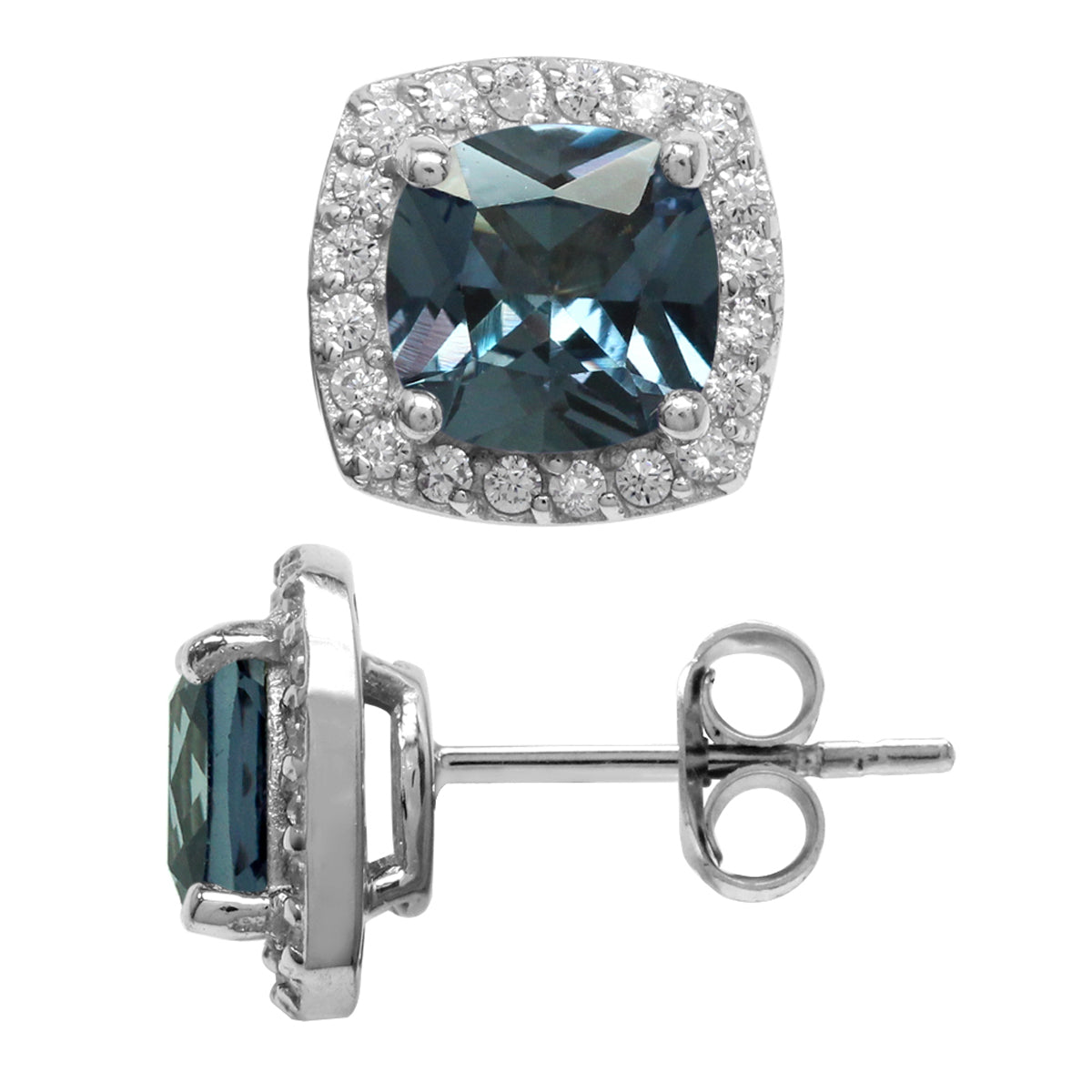 2.6 Ct 7MM Cushion Cut Created Color Change Alexandrite 925 Sterling Silver Halo Stud Earrings - Silvershake-store