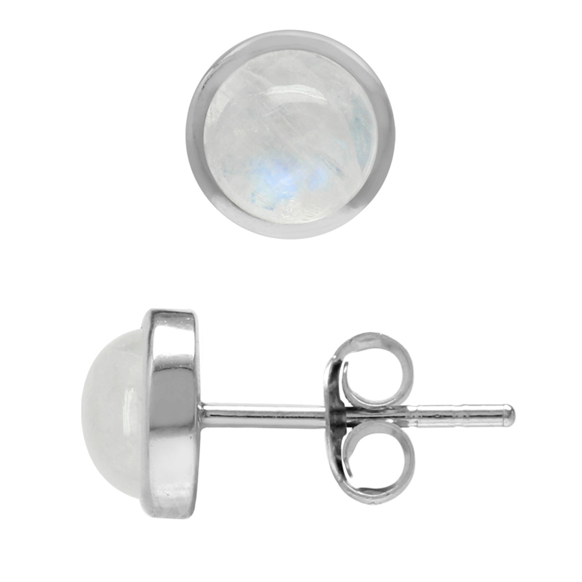 6 mm Natural Round Shape Rainbow Moonstone 925 Sterling Silver Stud Earrings - Silvershake-store