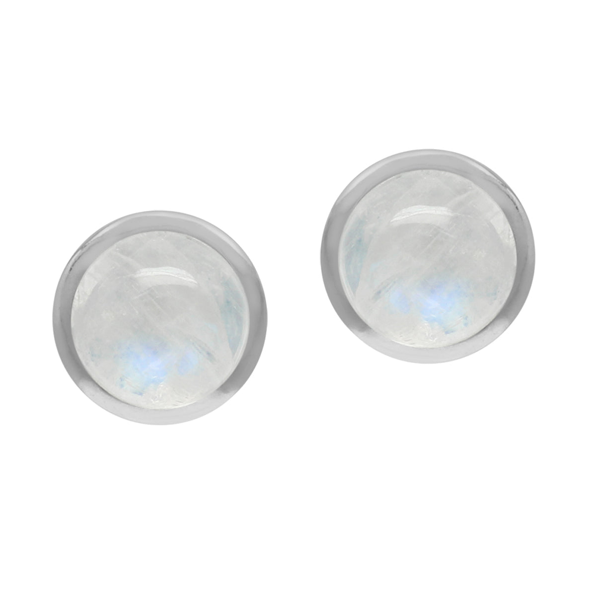 6 mm Natural Round Shape Rainbow Moonstone 925 Sterling Silver Stud Earrings - Silvershake-store