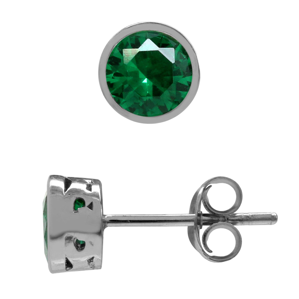 5MM Petite Created Nano Green Emerald 925 Sterling Silver Filigree Stud Earrings May Birthstone - Silvershake-store