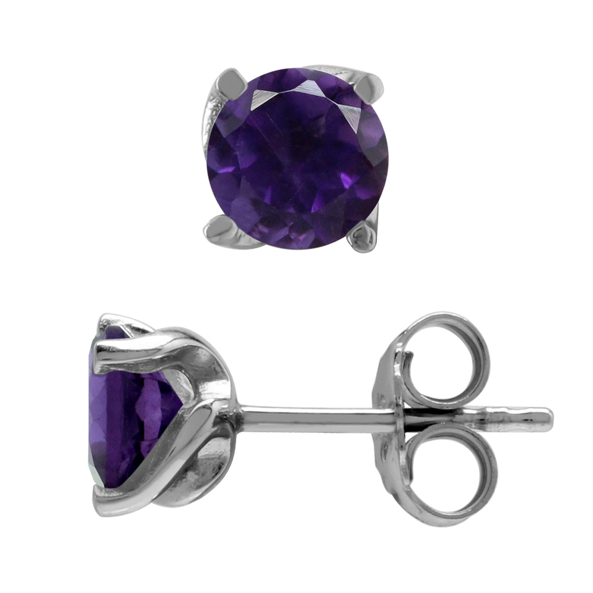 1.6 Ct 6MM Genuine African Amethyst Gemstone White Gold Plated 925 Sterling Silver Stud Earrings - Silvershake-store