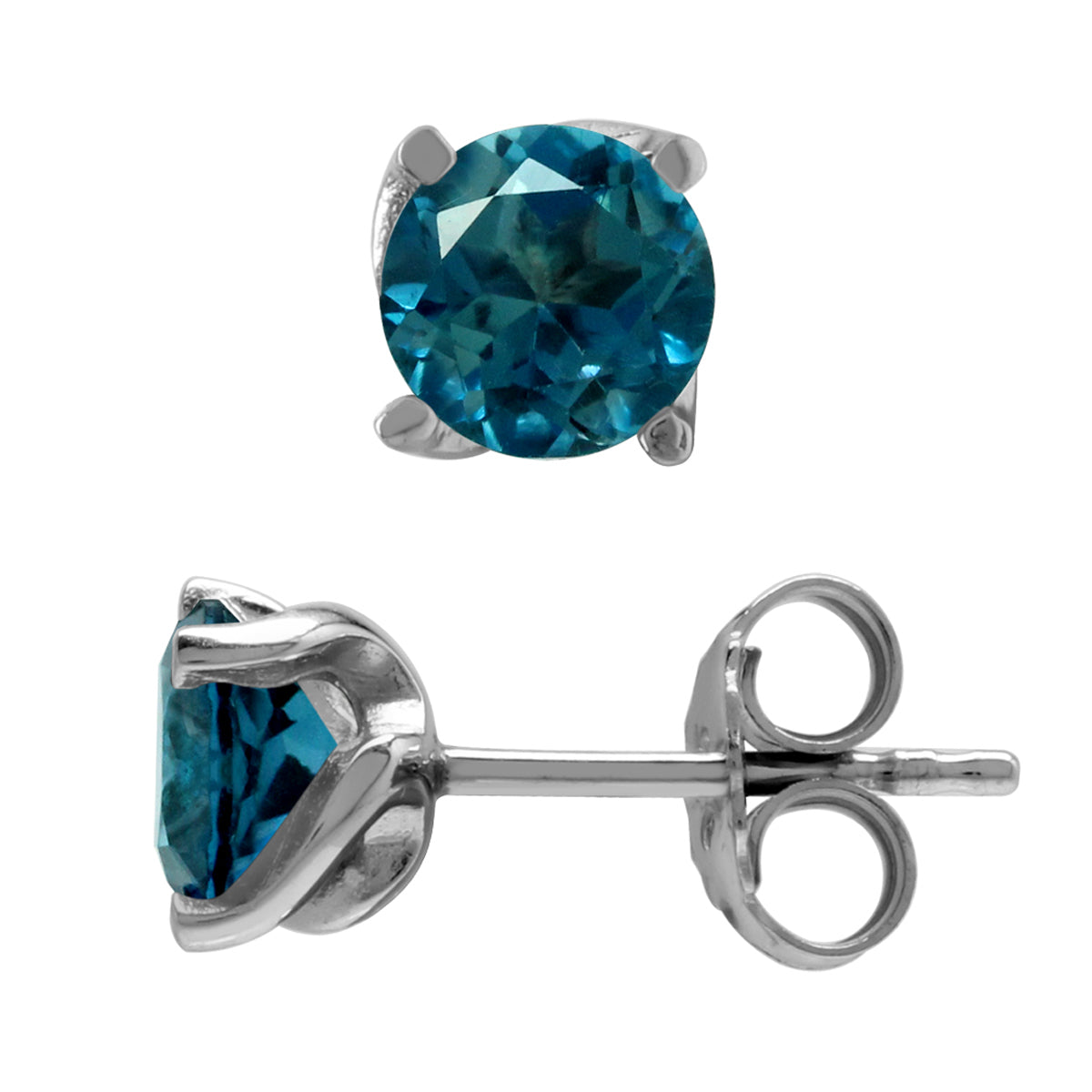 2 Ct 6MM Genuine London Blue Topaz Gemstone 925 Sterling Silver Stud Earrings - Silvershake-store