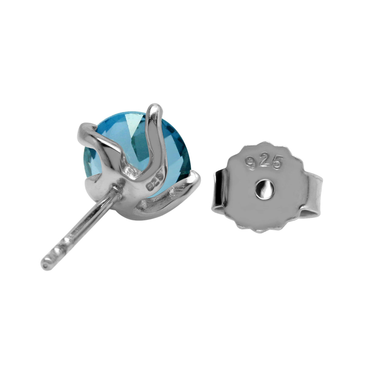 2 Ct 6MM Genuine London Blue Topaz Gemstone 925 Sterling Silver Stud Earrings - Silvershake-store