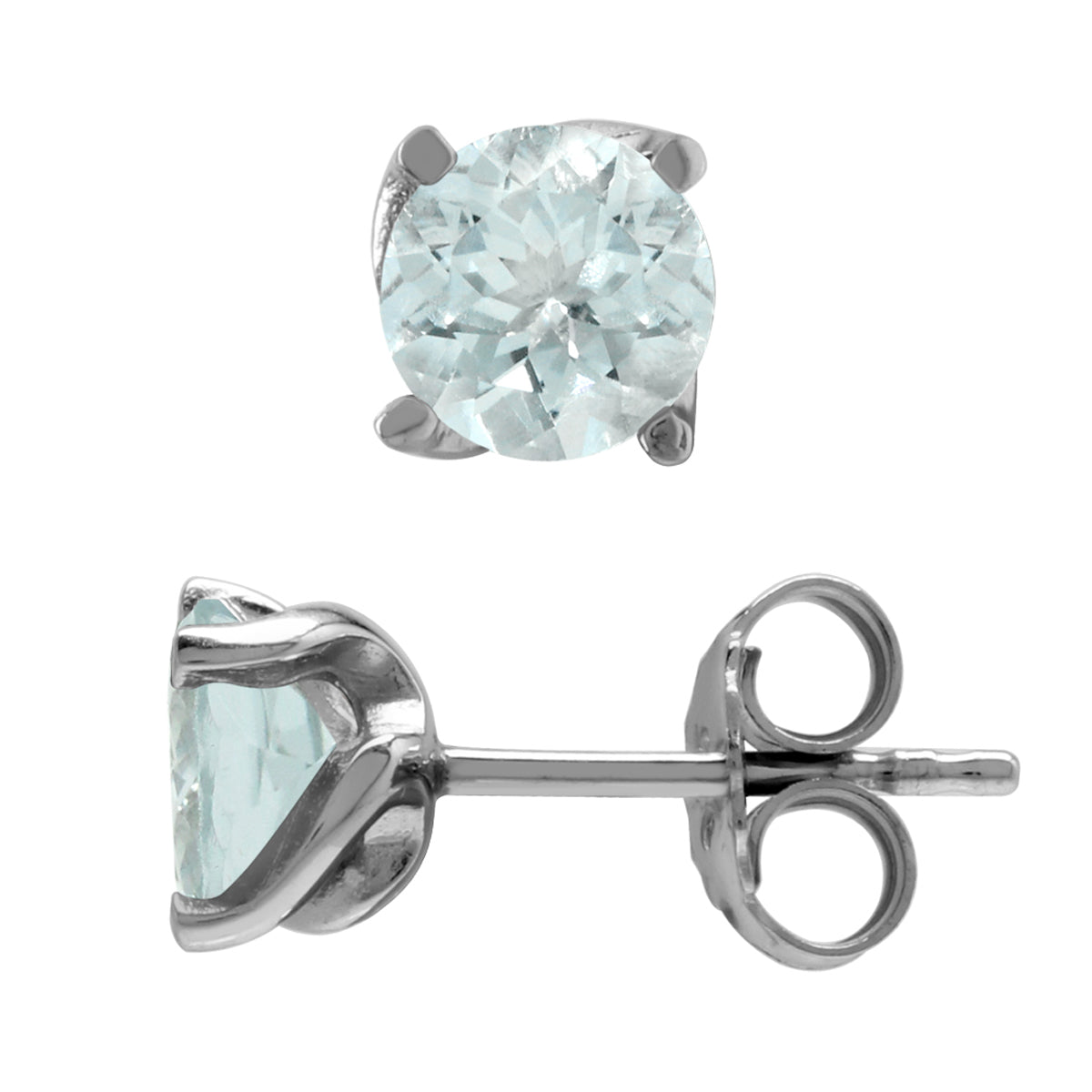 1.3 Ct 6MM Genuine Light Blue Aquamarine Gemstone 925 Sterling Silver Stud Earrings - Silvershake-store