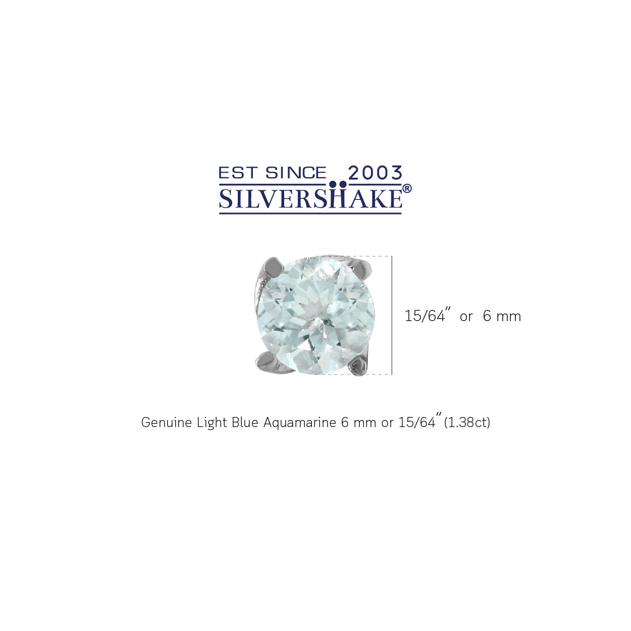 1.3 Ct 6MM Genuine Light Blue Aquamarine Gemstone 925 Sterling Silver Stud Earrings - Silvershake-store