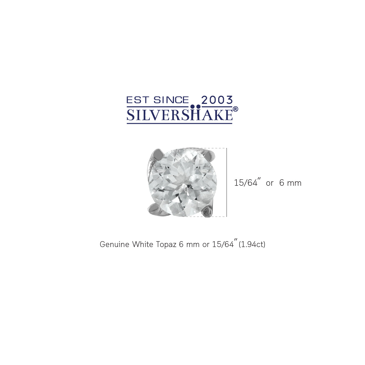 1.9 Ct 6MM Genuine White Topaz Gemstone 925 Sterling Silver Stud Earrings - Silvershake-store