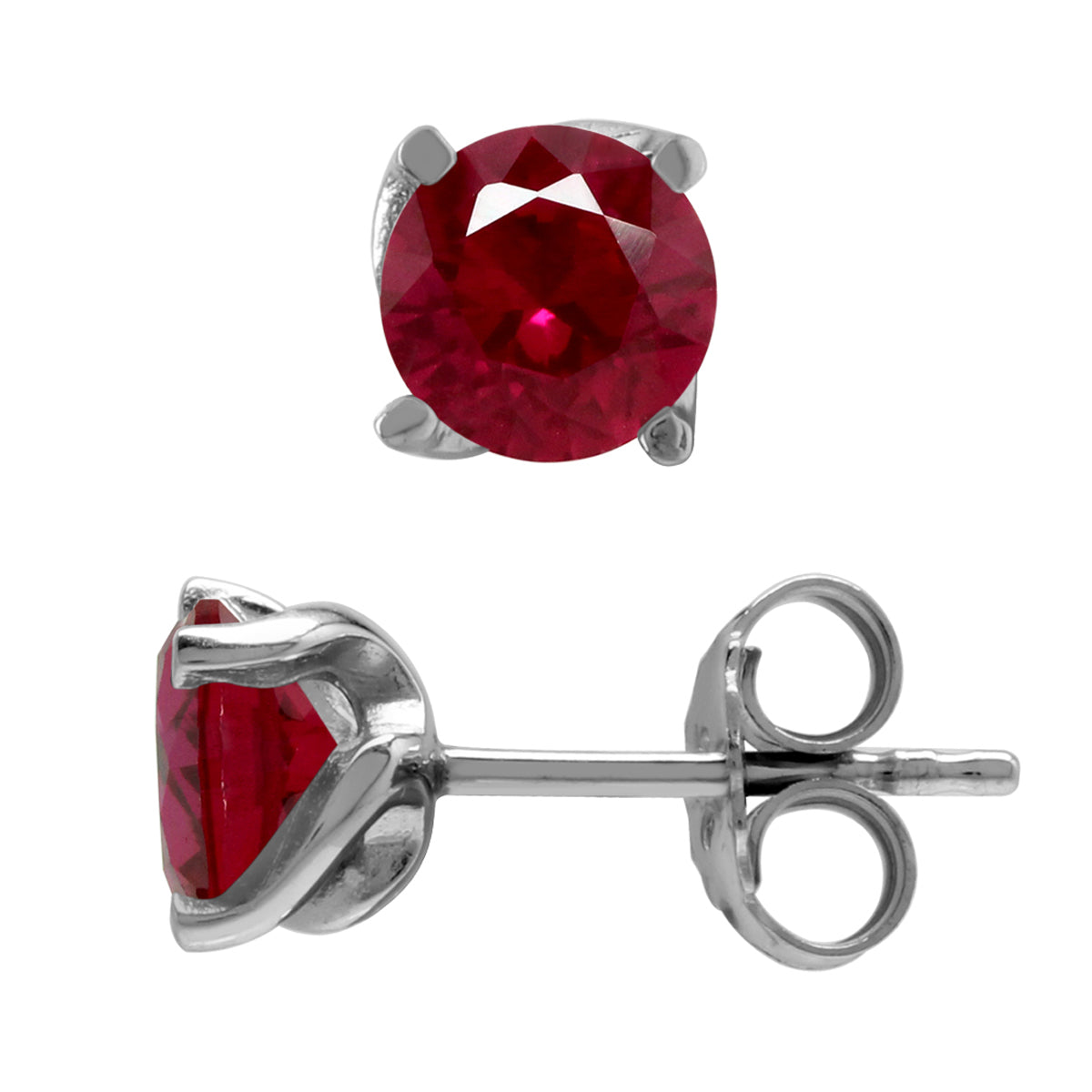 1.9 Ct 6MM Synthetic or Created Red Ruby 925 Sterling Silver Stud Earrings - Silvershake-store
