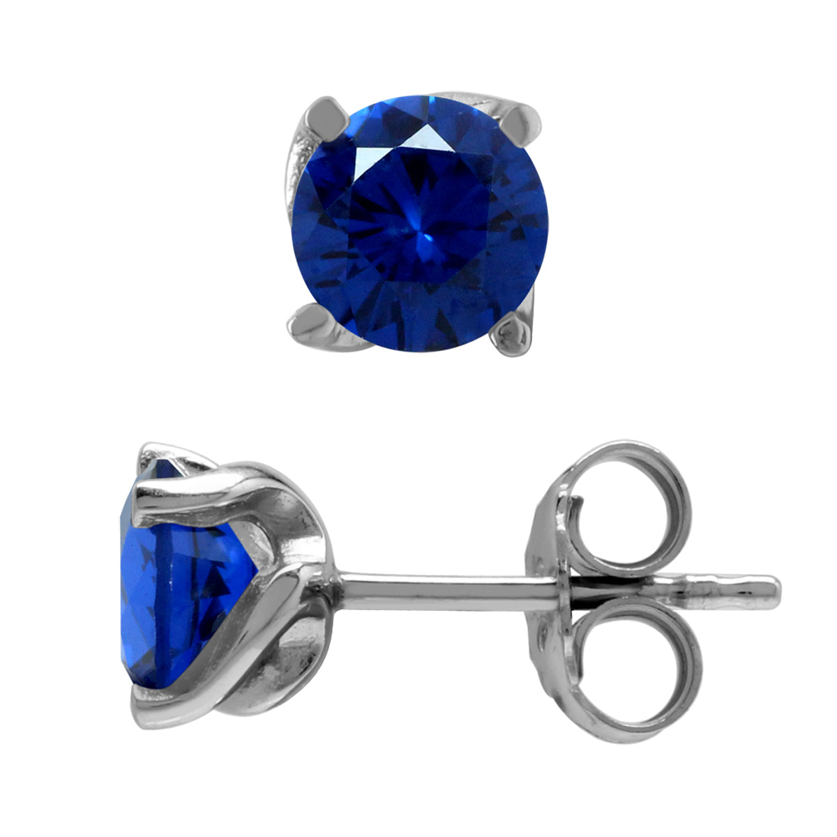 1.7 Ct 6MM Synthetic or Created Blue Sapphire Gemstone 925 Sterling Silver Stud Earrings - Silvershake-store