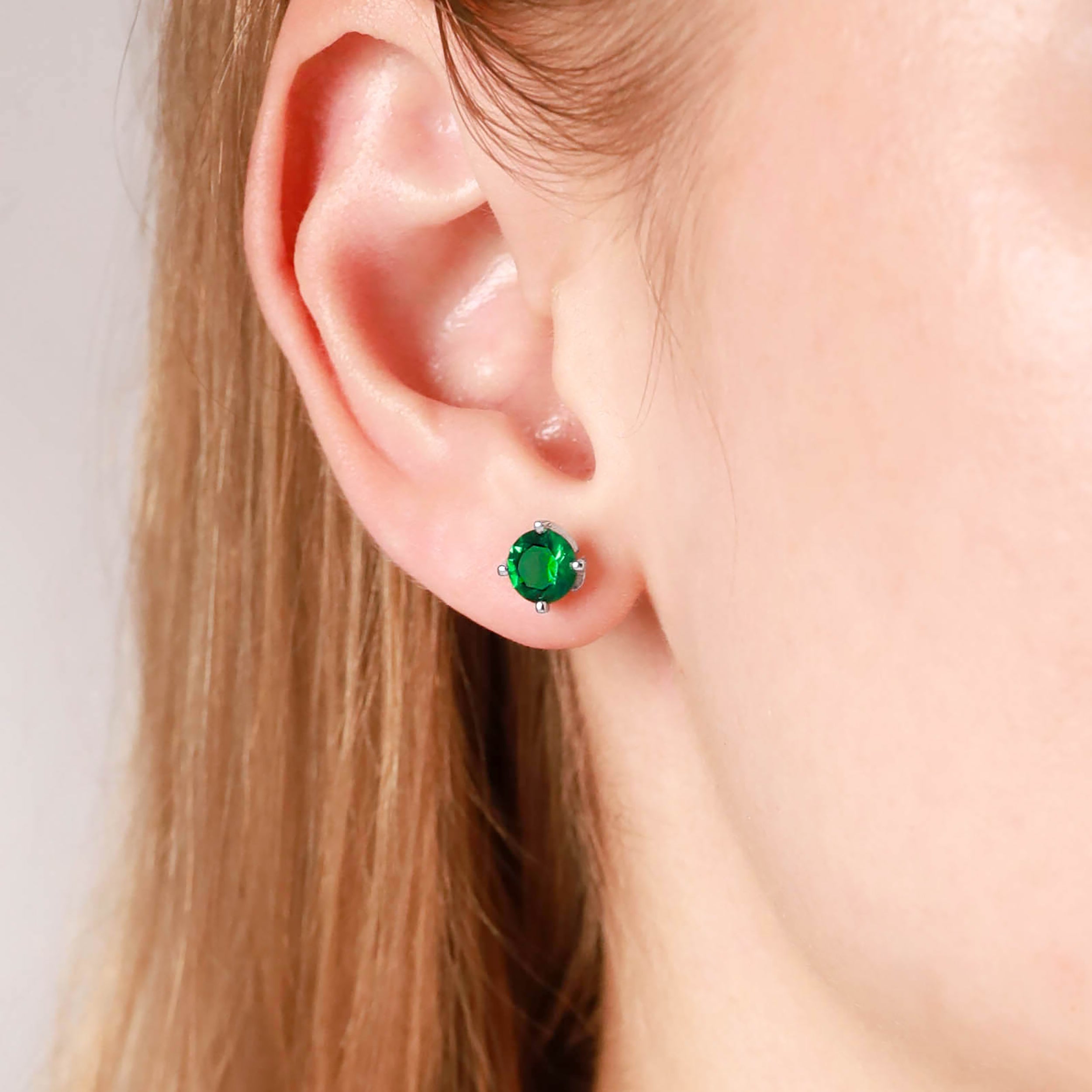 1.5 Ct 6MM Created Nano Green Emerald Gemstone 925 Sterling Silver Stud Earrings - Silvershake-store