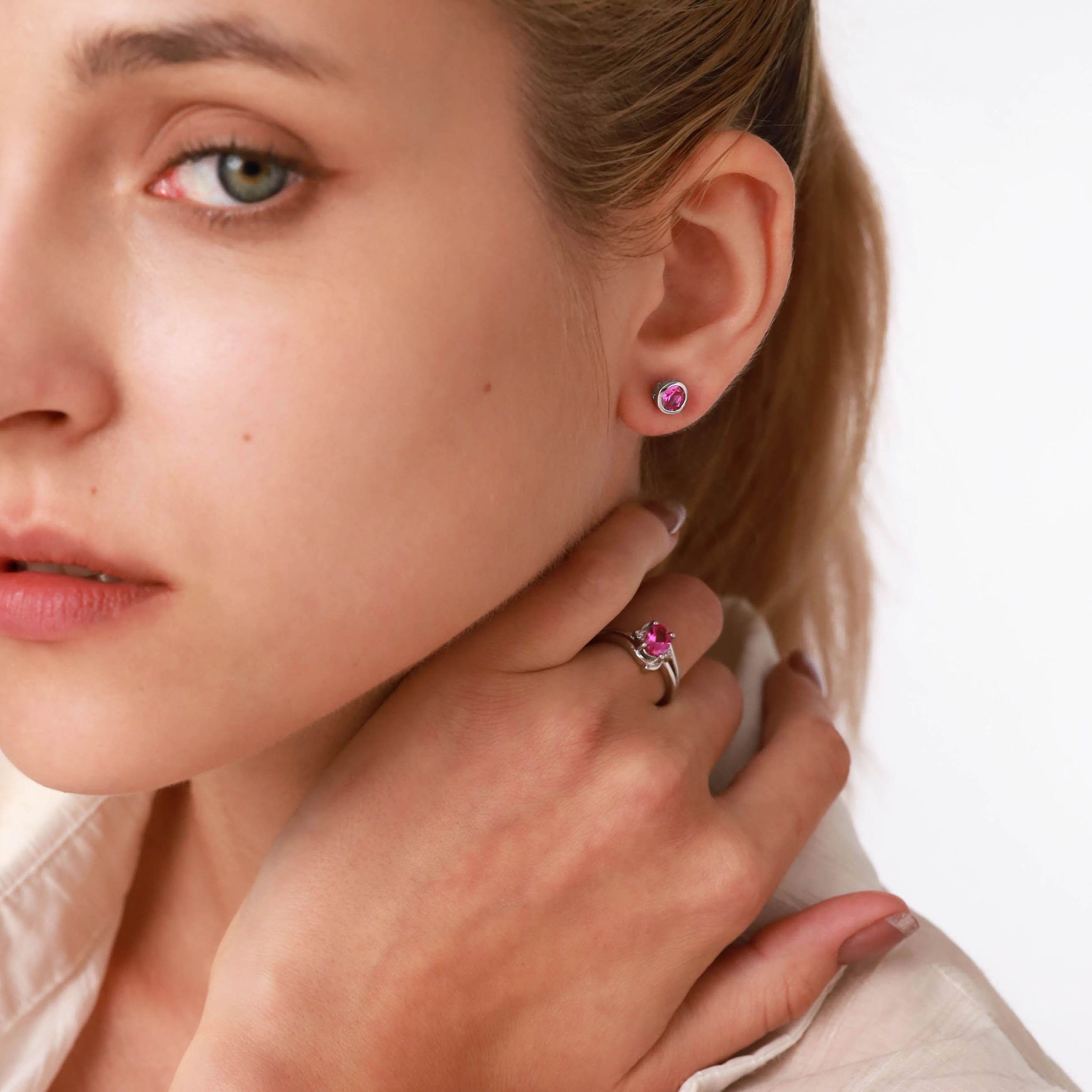 5mm Petite Created Pink Tourmaline 925 Sterling Silver Filigree Stud Earrings Jewelry for Women - Silvershake-store