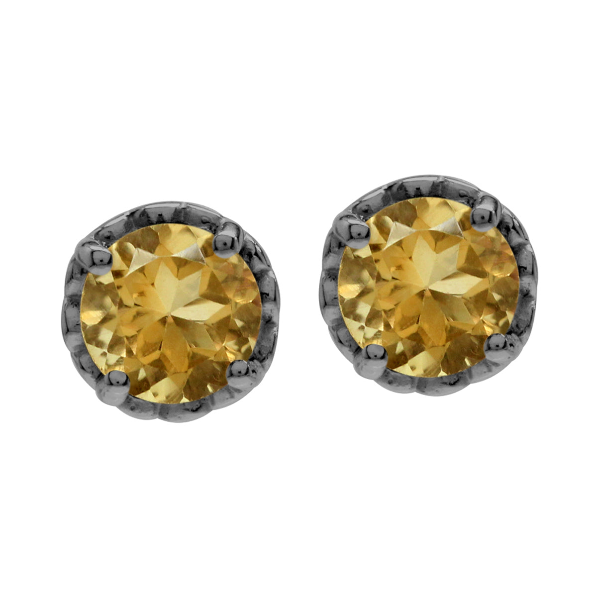 1.5 ct 6 mm Yellow Citrine Black Rhodium Plated 925 Sterling Silver Victorian Style Stud Post Earrings - Silvershake-store