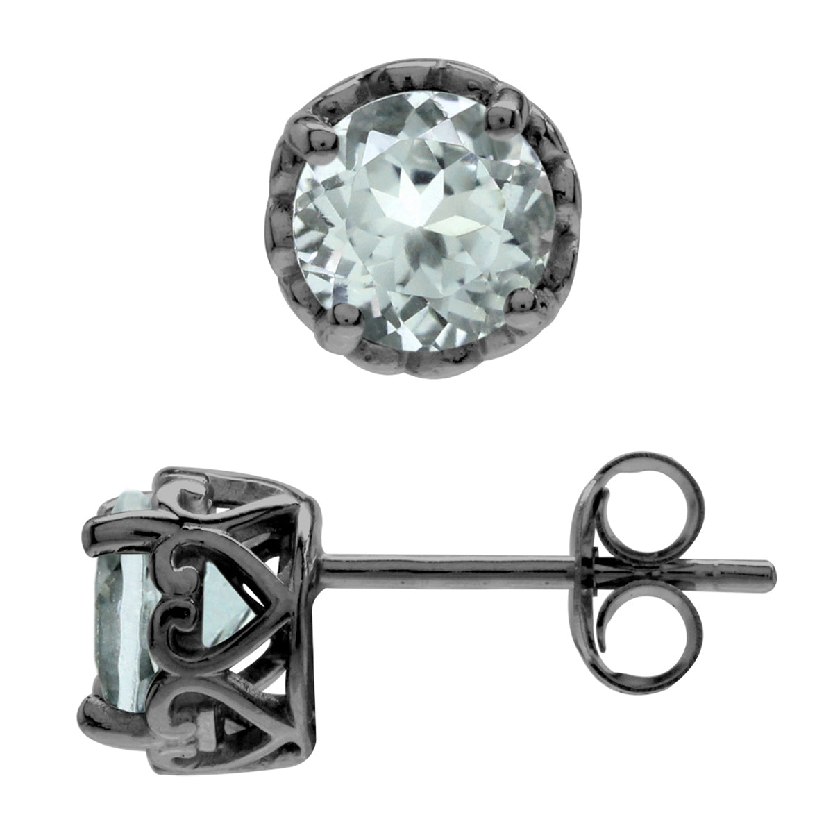 1.4 ct 6 mm Light Blue Aquamarine Black Rhodium Plated 925 Sterling Silver Victorian Style Stud Post Earrings - Silvershake-store