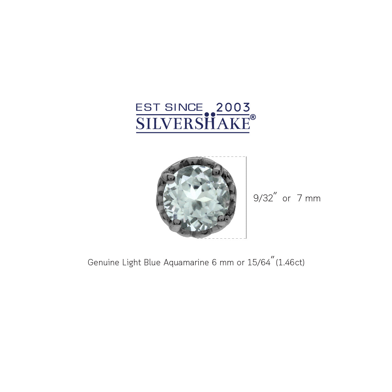 1.4 ct 6 mm Light Blue Aquamarine Black Rhodium Plated 925 Sterling Silver Victorian Style Stud Post Earrings - Silvershake-store