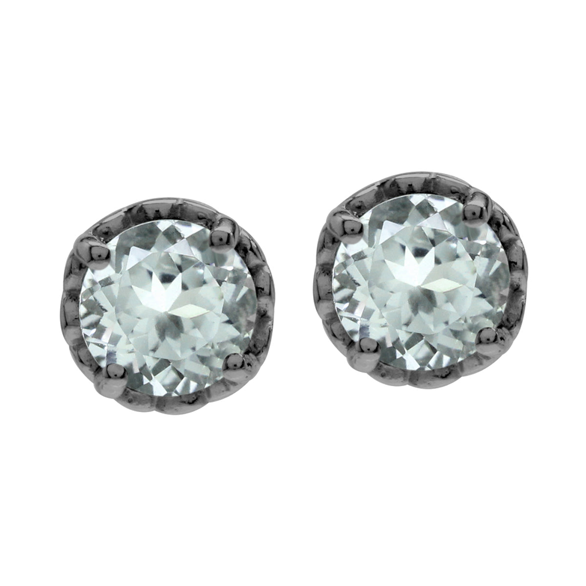 1.4 ct 6 mm Light Blue Aquamarine Black Rhodium Plated 925 Sterling Silver Victorian Style Stud Post Earrings - Silvershake-store