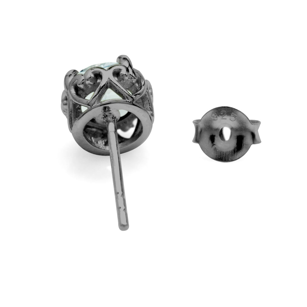 1.4 ct 6 mm Light Blue Aquamarine Black Rhodium Plated 925 Sterling Silver Victorian Style Stud Post Earrings - Silvershake-store