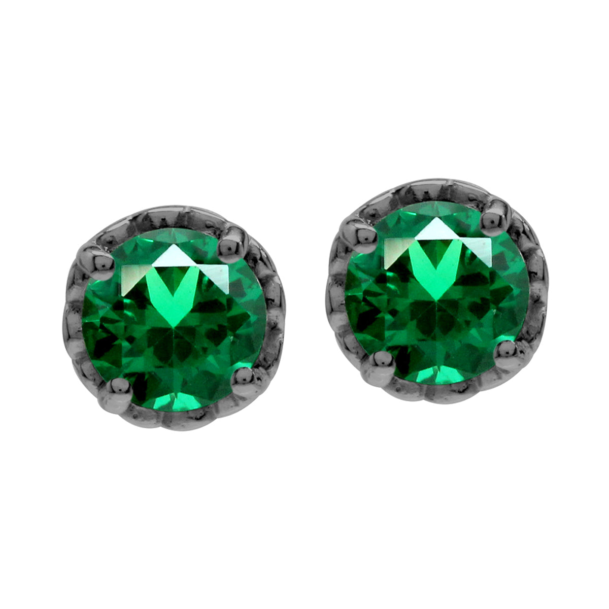 1.5 ct 6 mm Created Nano Green Emerald Black Rhodium Plated 925 Sterling Silver Victorian Style Stud Post Earrings - Silvershake-store