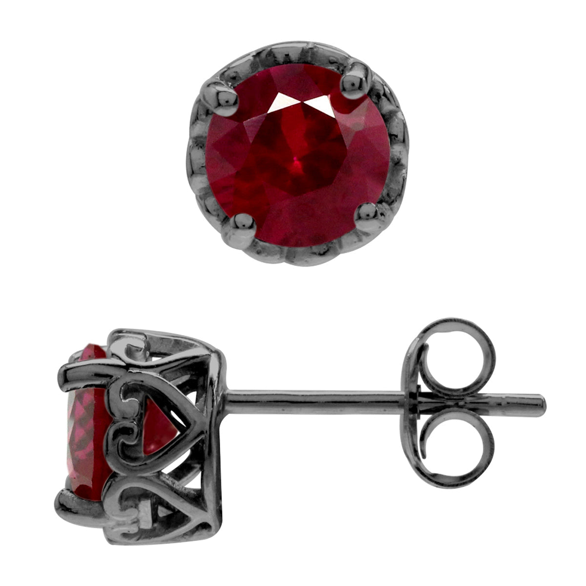 1.9 ct 6 mm Simulated Red Ruby Black Rhodium Plated 925 Sterling Silver Victorian Style Stud Post Earrings - Silvershake-store