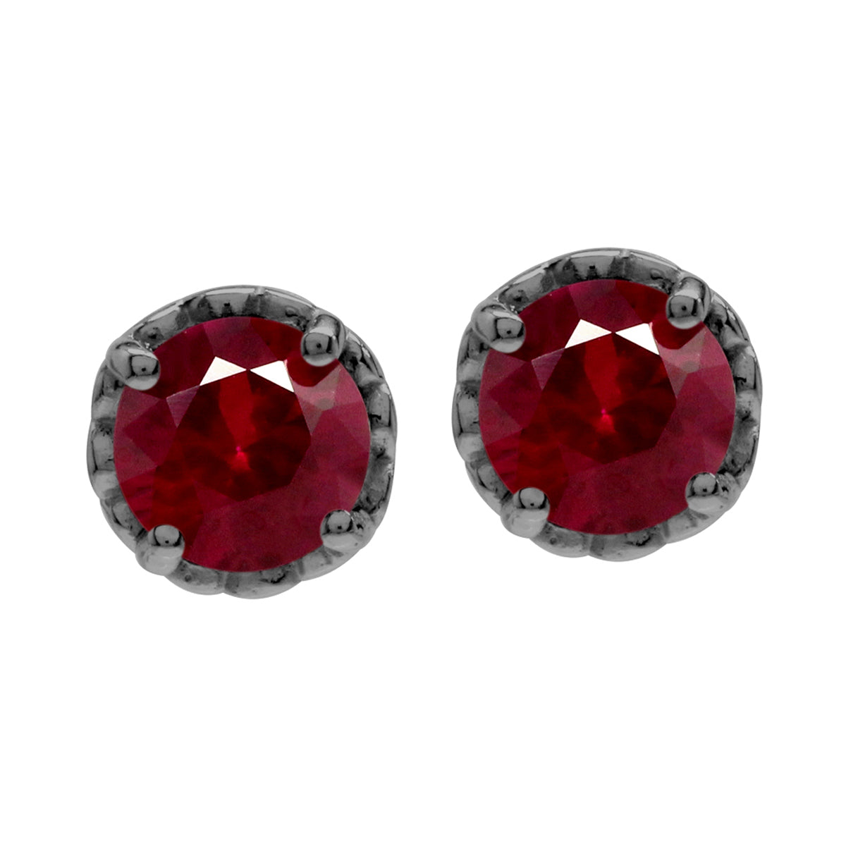 1.9 ct 6 mm Simulated Red Ruby Black Rhodium Plated 925 Sterling Silver Victorian Style Stud Post Earrings - Silvershake-store