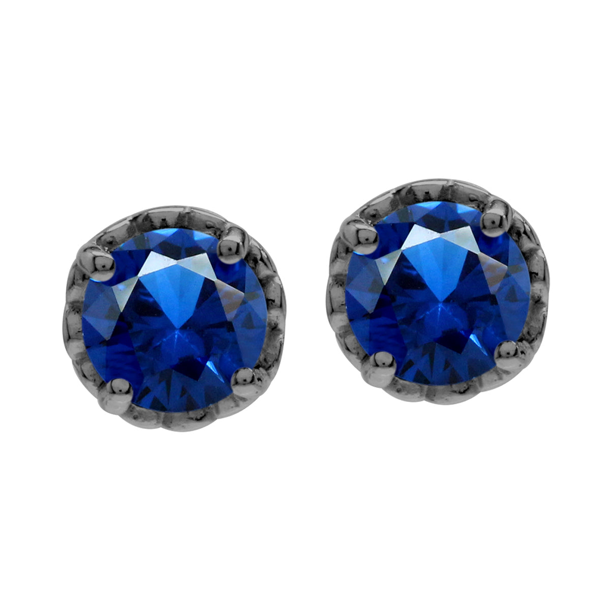 1.9 ct 6 mm Created Blue Sapphire Black Rhodium Plated 925 Sterling Silver Victorian Style Stud Post Earrings - Silvershake-store