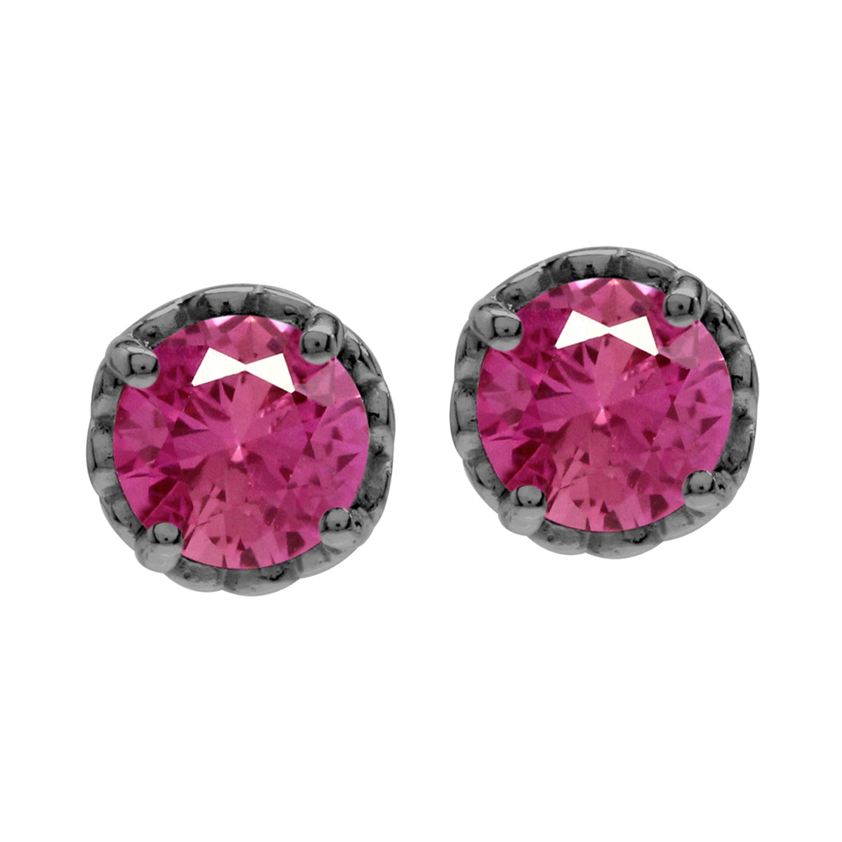 6MM Round Shape Created Pink Tourmaline Black Rhodium Plated 925 Sterling Silver Heart Victorian Style Stud Post Earrings October Gemstone Birthstone for Women - Silvershake-store