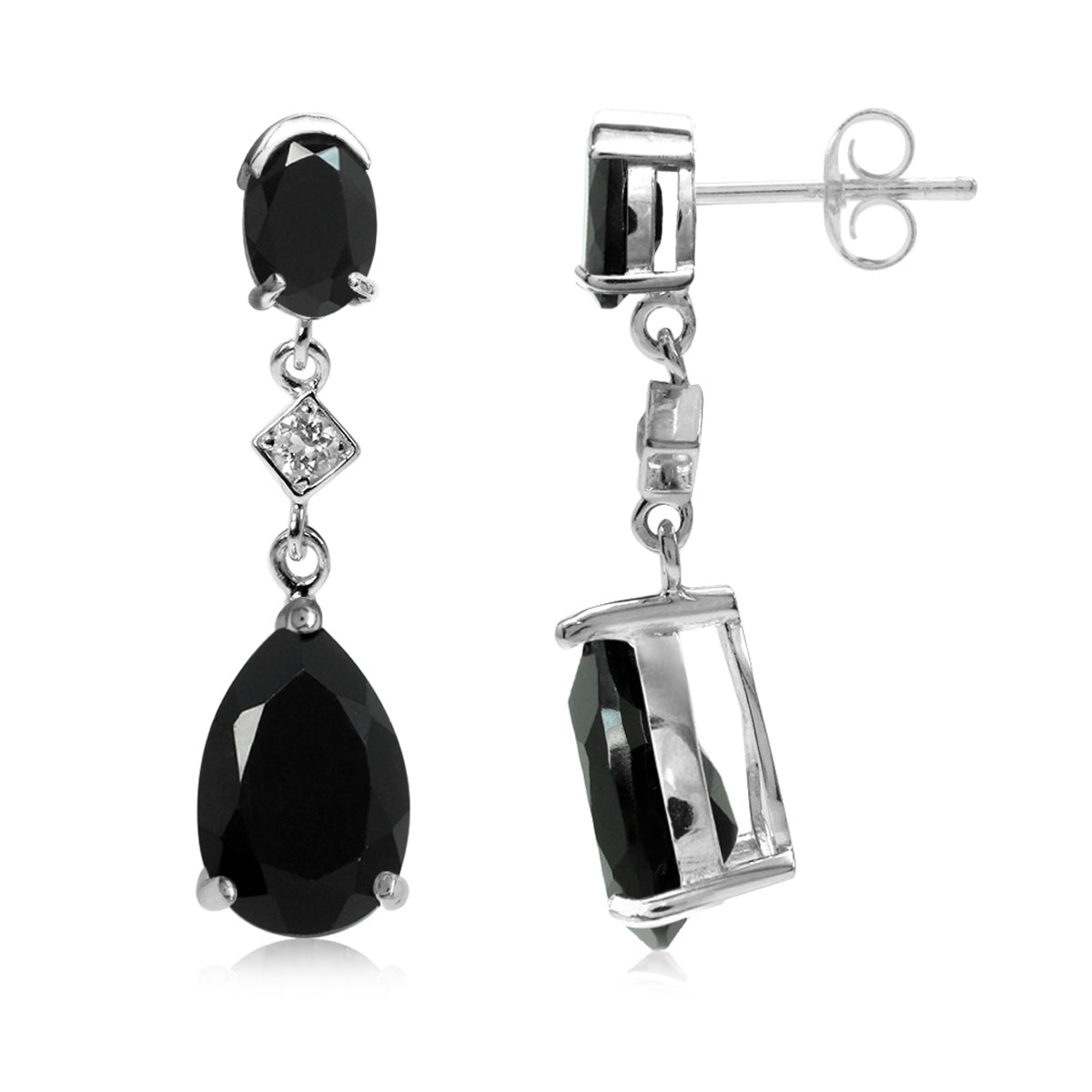 7 Ct Black Onyx and White Topaz 925 Sterling Silver Drop Dangle Stud Post Earrings - Silvershake-store