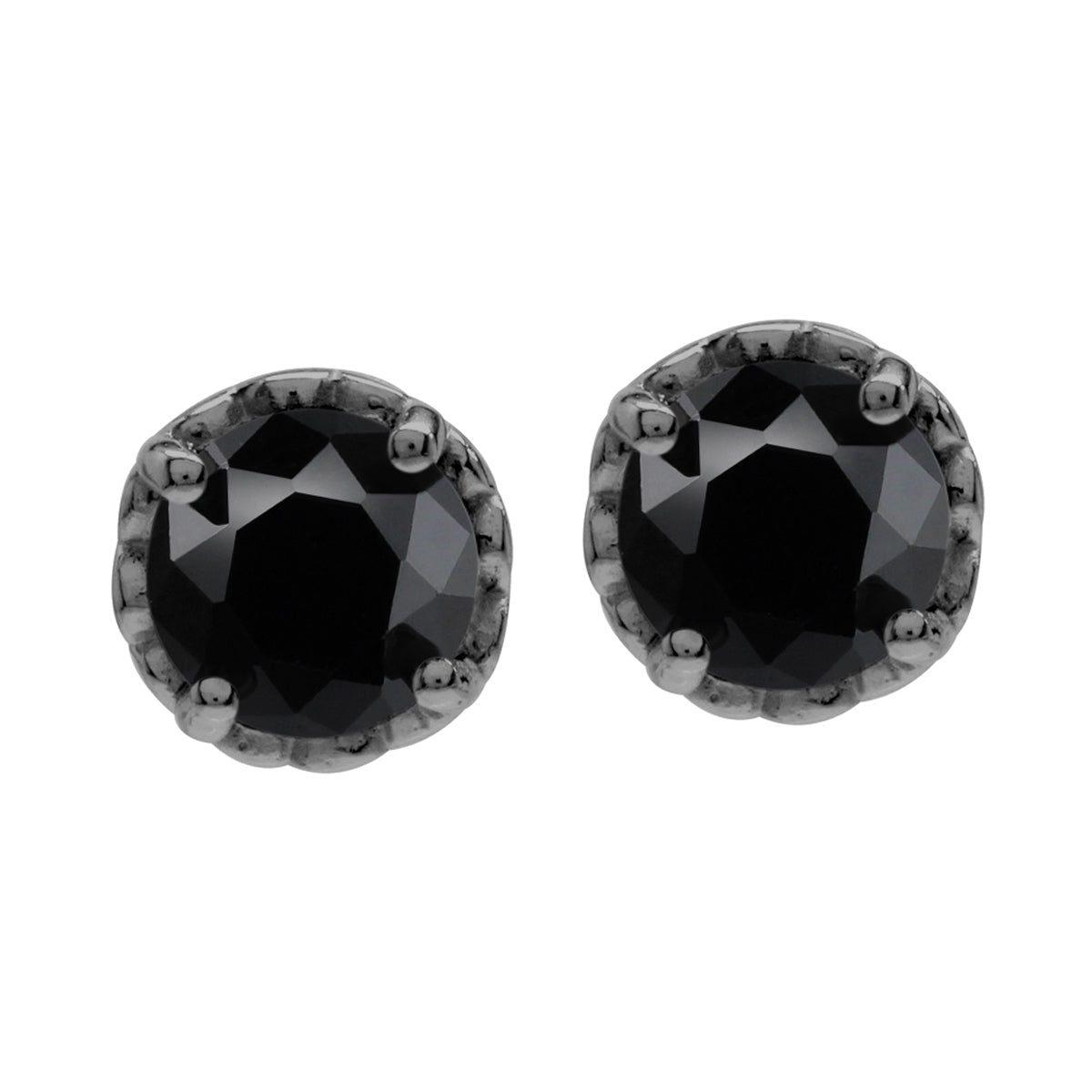6MM Round Natural Onyx Black Rhodium Plated 925 Sterling Silver Victorian Style Stud/Post Earrings for Women - Silvershake-store